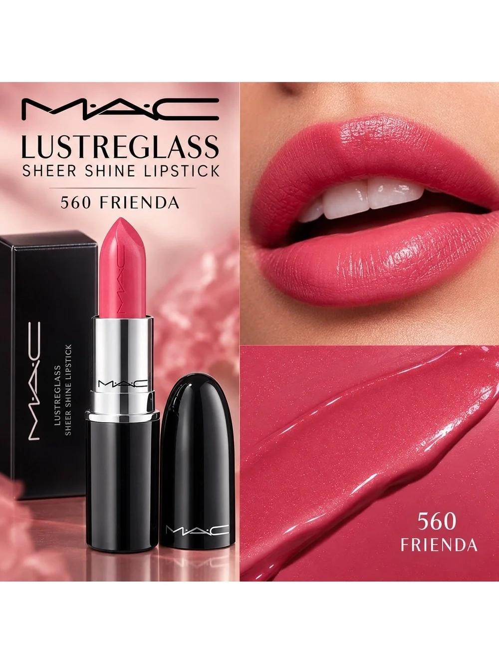 MAC Cosmetics Lustreglass Sheer-Shine Lipstick in 560 FriendA • Brand New in Box